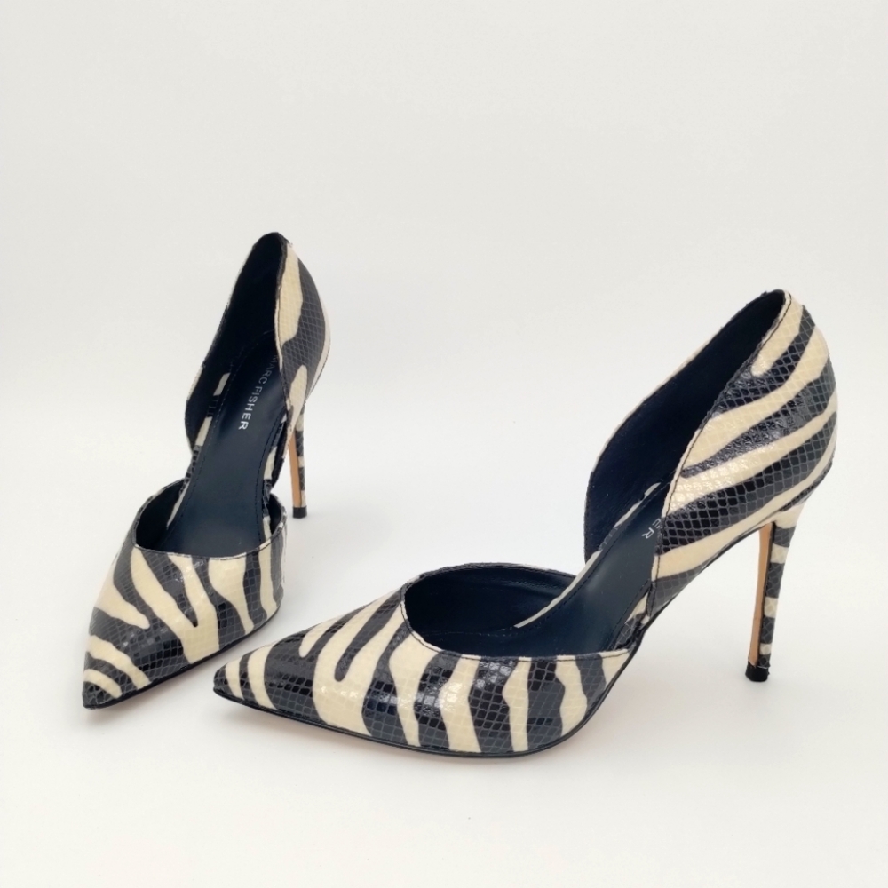 Marc Fisher Christa Heel Slip On Padded Insole Zebra Print D'Orsay Heel Size 6.5